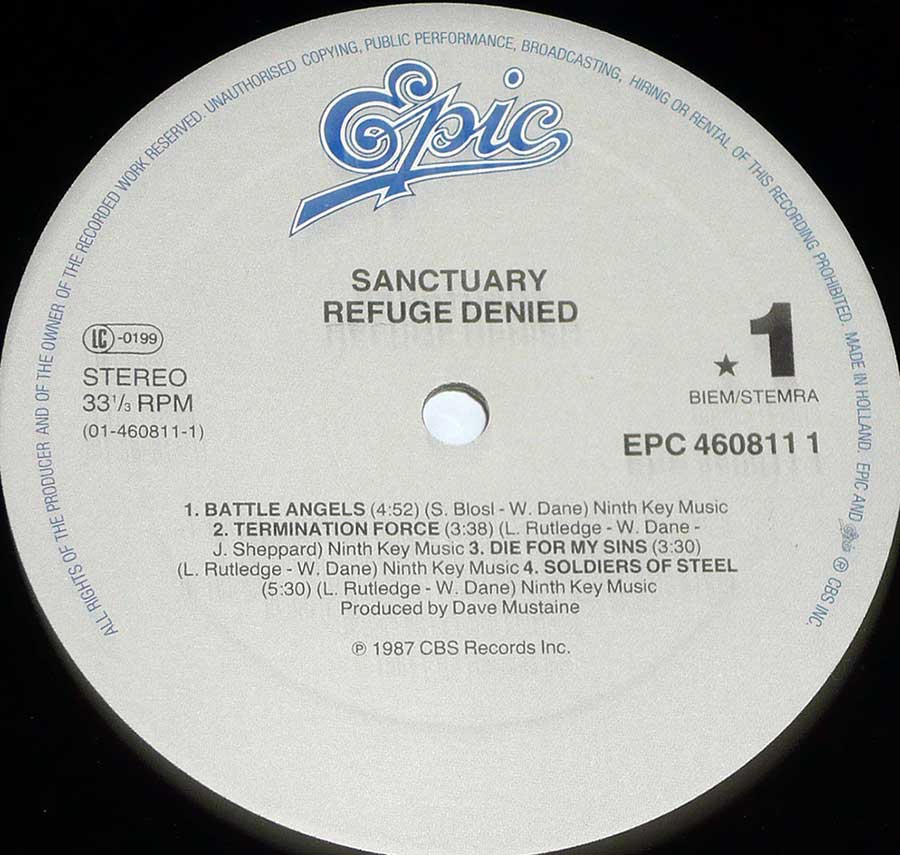 "Refuge Denied by Sanctuary" Record Label Details: EPIC EPC 460811 ℗ 1987 CBS Records Sound Copyright 